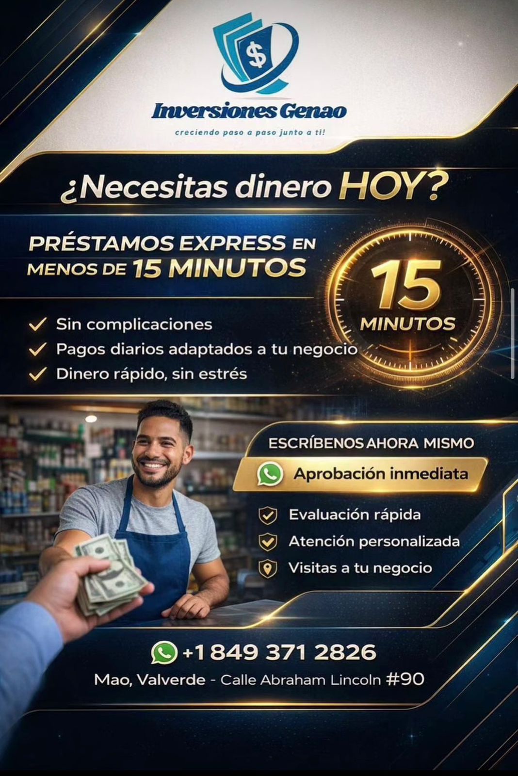Dinero hoy para tu negocio — Préstamos diarios Inversiones Genao